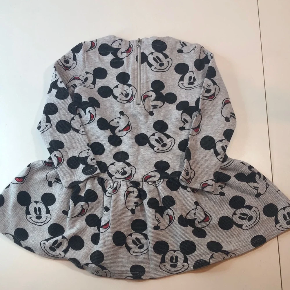 Disney Mickey Mouse Kids Dress Gray Black Red Sleeves Flounce Skirt Girls size 4
